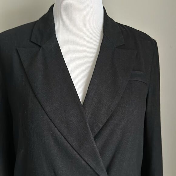 Halston Double-breasted Black Linen Blend Blazer Size M - Picture 12 of 15